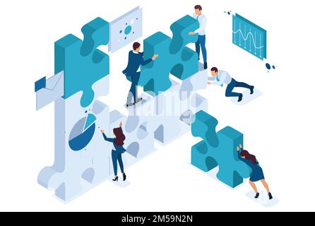 Isometric young entrepreneurs team working on the creation of the project. Concept for web design. Stock Vector