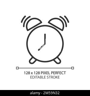 Ringing alarm clock pixel perfect linear icon Stock Vector