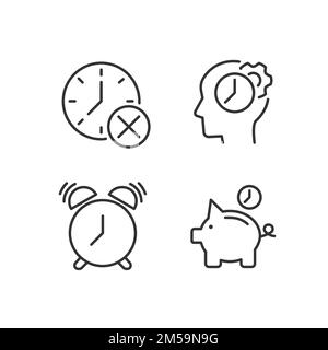 Organizing time wisely pixel perfect linear icons set Stock Vector