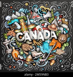 Canada cartoon doodle illustration. Funny Canadian banner design ...