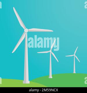 Wind turbine icon with flat design style with shadow. Renewable energy concept with windmill silhouette. Stock Vector
