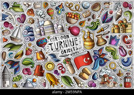 Set of Turkiye traditional symbols and objects Stock Vector