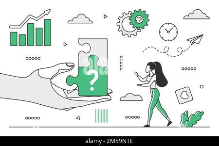 Find solution process. Challenge and problem solving, creative thinking vector monocolor illustration Stock Vector