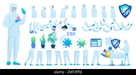 Constructor for creating a doctor in protective suit N 3. Create your own doctor to fight the epidemic. Flat 2D vector illustration. Stock Vector