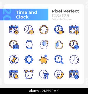 Time and clock pixel perfect RGB color icons set Stock Vector