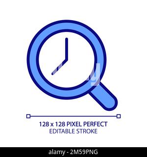 Magnifying glass with clock pixel perfect RGB color icon Stock Vector