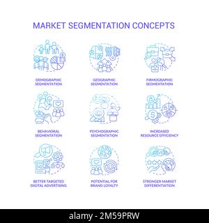 Market segmentation blue gradient concept icons set Stock Vector