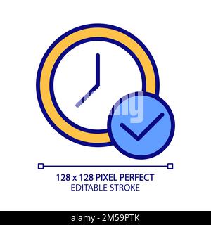 Clock with check mark pixel perfect RGB color icon Stock Vector