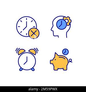 Organizing time wisely pixel perfect RGB color icons set Stock Vector