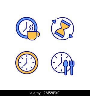 Managing time efficiently pixel perfect RGB color icons set Stock Vector