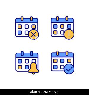 Calendar app management pixel perfect RGB color icons set Stock Vector