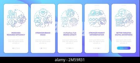 Market segmentation blue gradient onboarding mobile app screen set ...