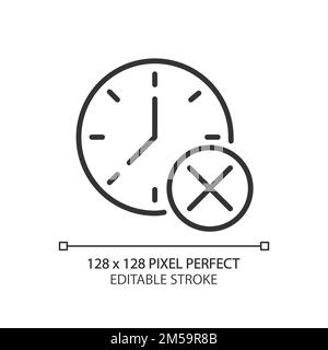 Clock with cross mark pixel perfect linear icon Stock Vector