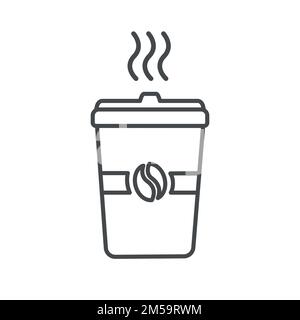 Dark gray take away coffee mug line icon on white background. Simple silhouette of coffee cup Stock Vector
