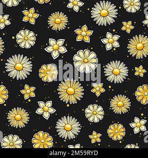 Vector Holiday Flowers Seamless Pattern, square repeating background with set of cut out illustrations yellow pale petunia flower and spring march dai Stock Vector