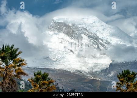 the highest mountain of Peru Huascaran in the Cordillera Blanca mountain range in the Yungay province Stock Photo