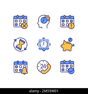 Time and date pixel perfect RGB color icons set Stock Vector