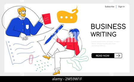 Business writing - modern colorful flat design style web banner Stock Vector