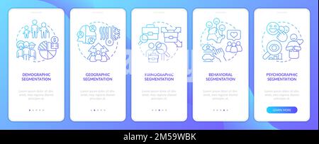 Type of market segmentation blue gradient onboarding mobile app screen Stock Vector