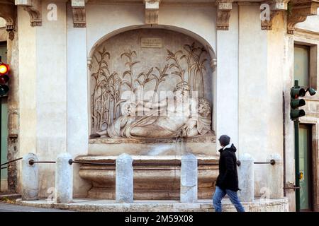 Sculpture of the River Aniene, a part of the Four Fountains complex (also known as Quattro Fontane) in Rome city, Italy, Europe. Stock Photo