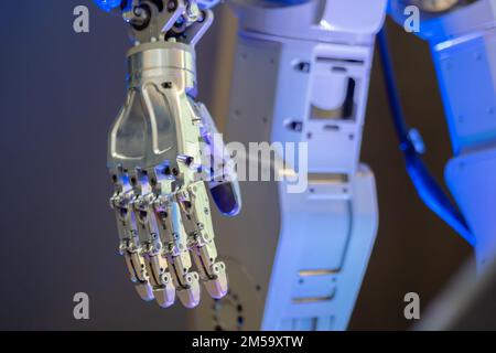 Close up view of futuristic robot hand with fingers Stock Photo