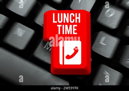 Conceptual caption Lunch Time. Word Written on Meal in the middle of the day after breakfast and before dinner Stock Photo