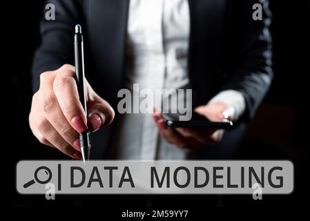 Text caption presenting Data Modeling. Business concept process of transferring data between data storage systems Stock Photo