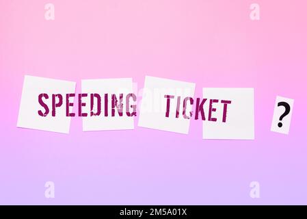 Hand writing sign Speeding Ticket. Conceptual photo psychological test for the maximum speed of performing a task Stock Photo
