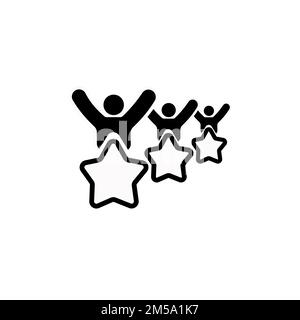 People with stars icon. Qualified business team. Rating silhouette concept. Teamwork black symbol. Business client sign. Vector illustration isolated Stock Vector