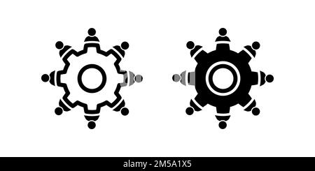 Leadership line icon in flat style. Team and gear symbol isolated on white. Teamwork concept. Vector group of people icon. Simple teamwork abstract ic Stock Vector