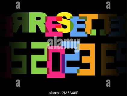 2023 RESET colorful typography banner, Happy New Year concept Logo Design Idea, Vector illustration isolated on black background Stock Vector