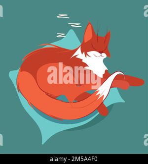 illustration vector vector image a big red cat in stripes is lying sleeping resting. Vector illustration Stock Vector