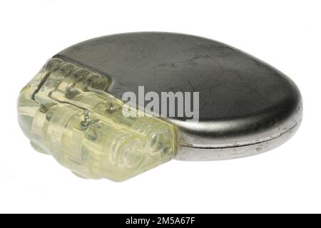 used artificial cardiac pacemaker isolated on white background Stock Photo