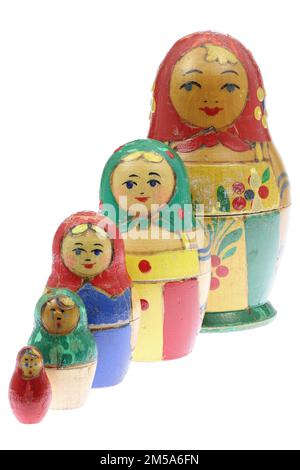 old Matryoshka dolls set isolated on white background Stock Photo