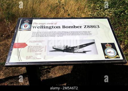 The Wellington Bomber Z8863 memorial, Whitemoor Prison Nature Reserve; March town, Cambridgeshire, England Wellington Z8863, MK.I based at RAF Marham Stock Photo