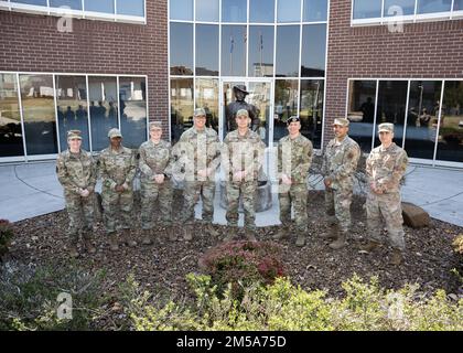 United States Air Force NCO Academy Class 22-3 Commandant’s Award nominees stand with the Commandant, Chief Master Sgt. Shaun Withers, February 15, 2022, at the Lankford Enlisted Professional Military Education Center in East Tennessee. The awardee is announced at the graduation ceremony Thursday morning. Stock Photo