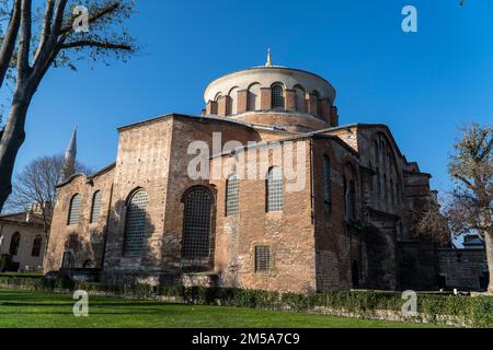 Hagia Irene church; First courtyard of the Topkapi Palace, Also called as Aya Irini in Turkish. Stock Photo