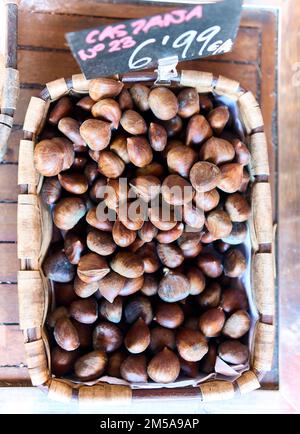 A basket of Chestnuts. Stock Photo