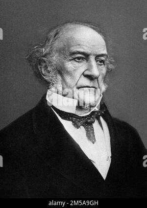 William Ewart Gladstone (1809-1898), a British Liberal politician who served as Prime Minister four separate times (1868–74, 1880–85, February–July 1886 and 1892–94). Portrait by Samuel Alexander Walker, 1892 Stock Photo