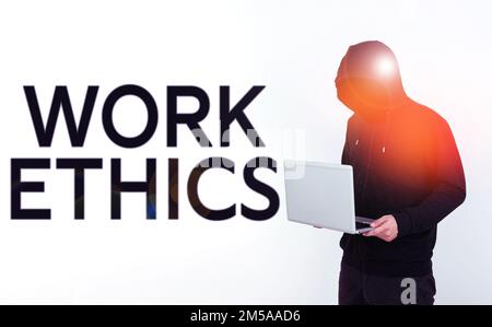 Text sign showing Work Ethics. Business overview A set of values centered on the importance of doing work Stock Photo