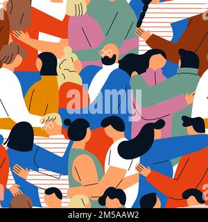 Diverse couples cartoon seamless pattern. Colorful people crowd in love, romantic relationship concept background for valentines day holiday wallpaper Stock Vector