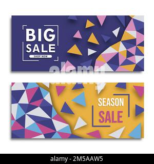 Modern sale template banner set. Colorful geometric shape design collection for web business promotion, special discount event label bundle with creat Stock Vector