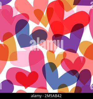 Colorful valentine's day heart cartoon seamless pattern. Retro romantic doodle background for holiday print or love concept. Stock Vector