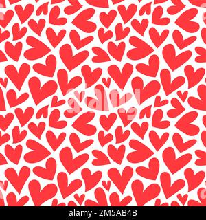 Red valentine's day heart shape cartoon seamless pattern. Traditional romantic doodle background for holiday print or love concept. Stock Vector