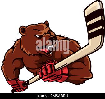 Brown Bear Player Holding a Hockey Stick Stock Vector