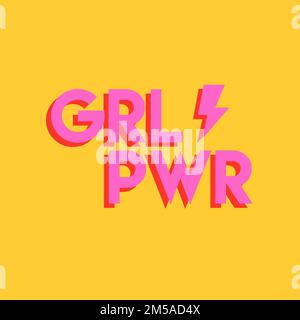 Girl Power greeting card illustration. Pink hand drawn grl pwr typography quote for march 8th women rights campaign or female empowerment concept. Stock Vector