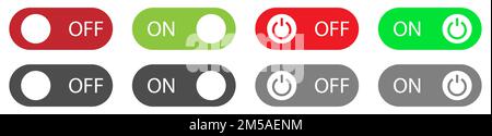 Switch button signs. Set of turn on and off buttons. Vector illustration isolated on white background Stock Vector