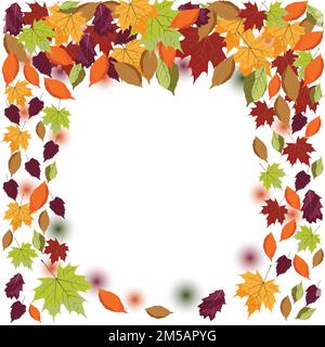 Autumn falling leaves illustration; falling leaf; orange, purple, green, brown leaves; autumn sale; Stock Vector