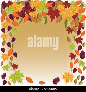 Autumn falling leaves illustration; falling leaf; orange, purple, green, brown leaves; autumn sale; Stock Vector