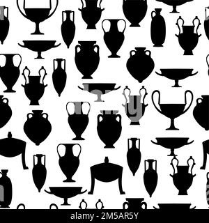 Ancient pottery vector black silhouettes of greek amphora, chinese vase ...